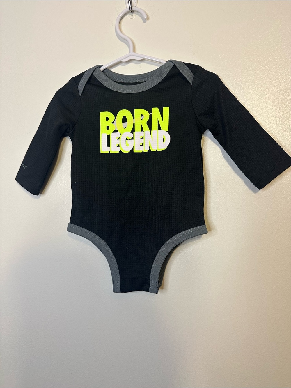 Nike Black Long-Sleeve Baby One-Piece with Neon Yellow 'BORN LEGEND'